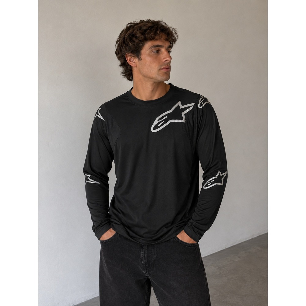 Alpinestars Men's Racer Graphite LS Jersey Medium Black Motocross MTB NWT